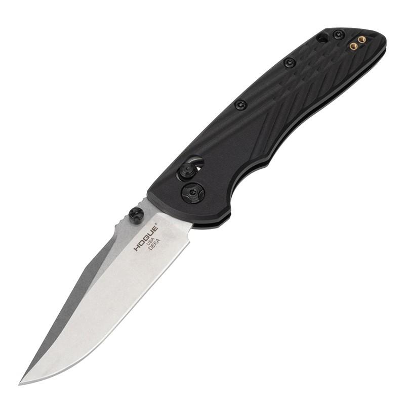 Hogue Deka Manual Folder Knife 3 1/4″ Clip Point Blade Black With Thumb Studs