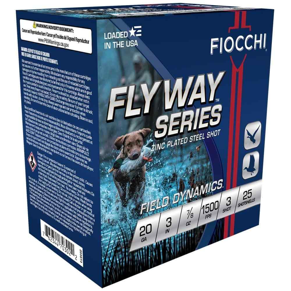 Fiocchi Flyway Steel Shotshells 20 ga 3″ 7/8oz 1500fps #3 25/ct