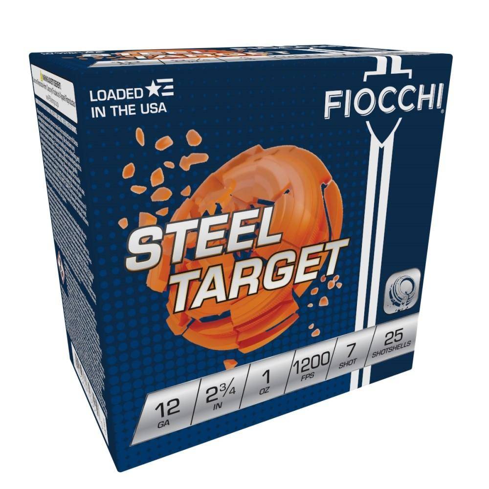 Fiocchi Target Steel Low Recoil Shotshells 12ga 2-3/4″ 1oz 1200 fps #7 25/ct