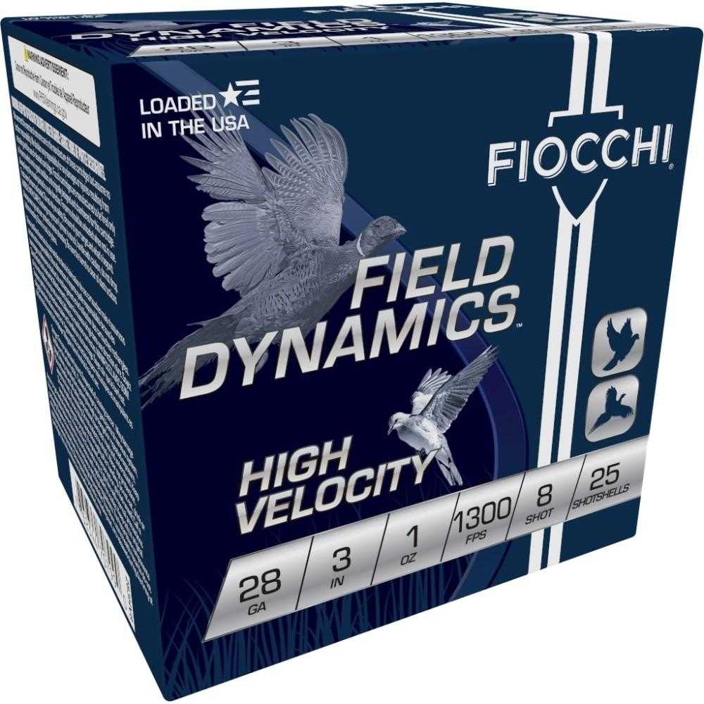 Fiocchi High Velocity Shotshells 28 ga 3″ 1 oz 1300 fps #8 25/ct