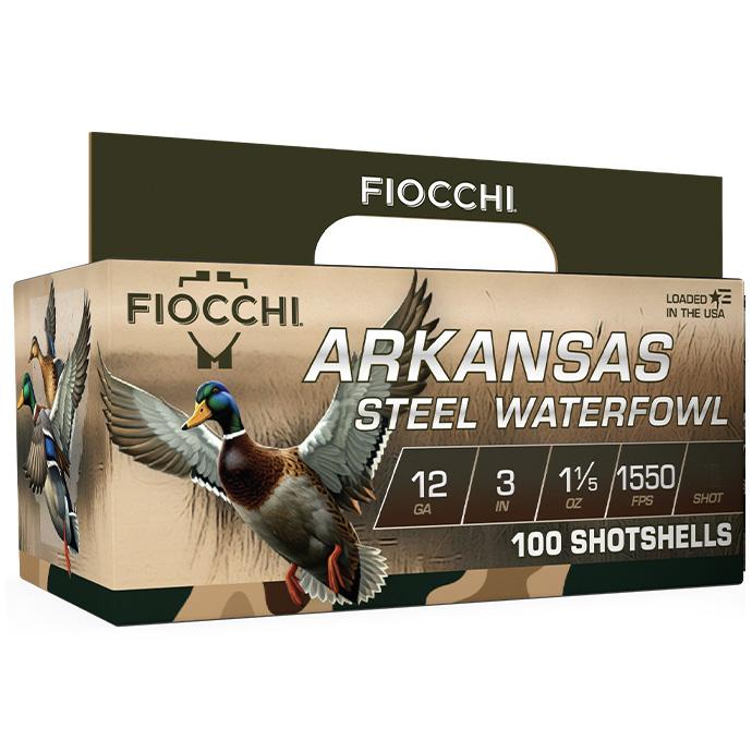 Fiocchi Arkansas Steel Waterfowl Shotshells 12ga 3″ 1-1/5oz 1550 fps #3 100/ct