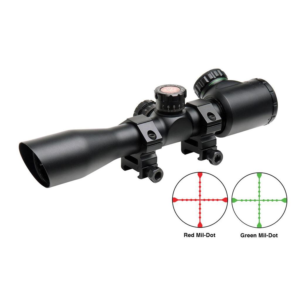 Truglo Tru-Brite Extreme Tactical Compact Rifle Scope with Rings – 4x32mm Dual Color Illum. Mil-Dot  4″ Matte