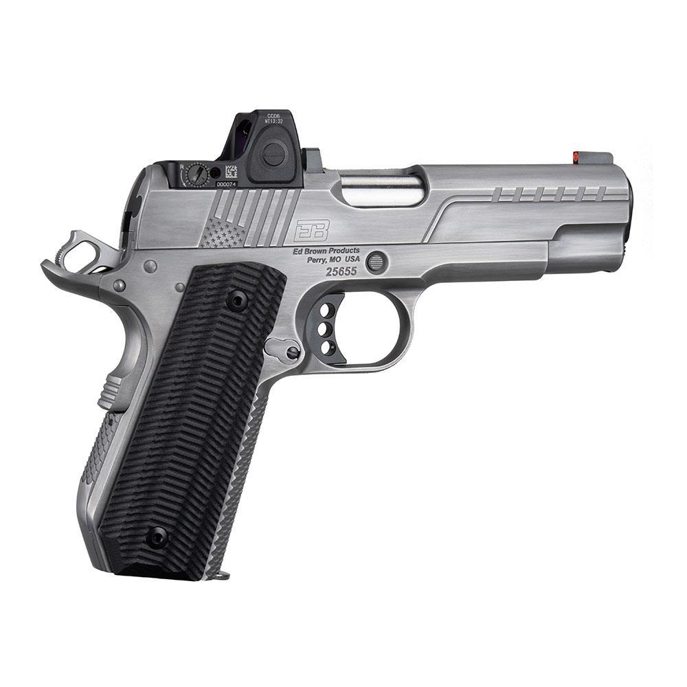 Ed Brown FX2 Compact Stainless Bobtail Handgun .45 Auto 7rd Magazine 4.25″ Barrel  American Flag Serrations w/Trij RMRcc