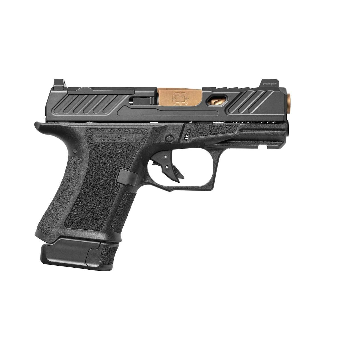 Shadow Systems CR920 Elite Slide Handgun 9mm Luger 13&10rd Magazine 3.41″ Bronze Barrel Black Frame