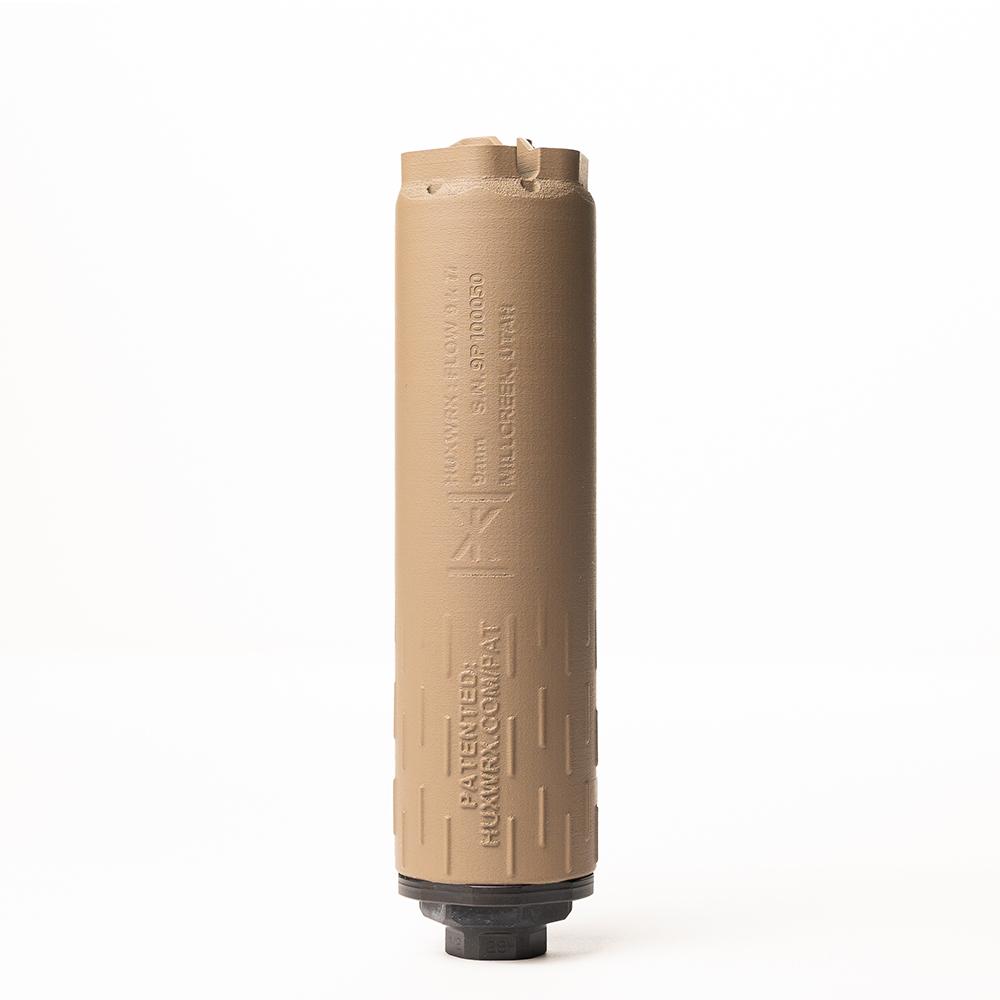 Huxwrx Flow 9K TI Suppressor 9mm Luger 1/2×28 Thread FDE