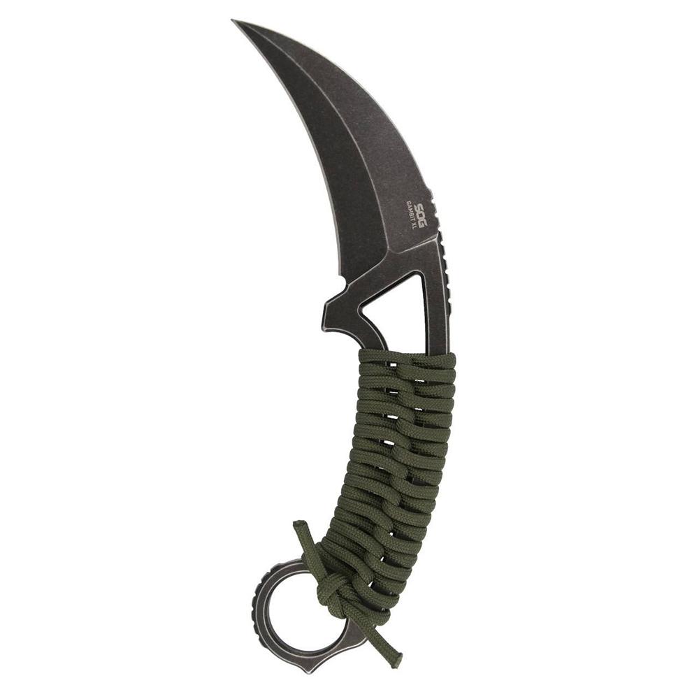 SOG Gambit XL Fixed Knife 4″ Karambit Blade OD Green Box
