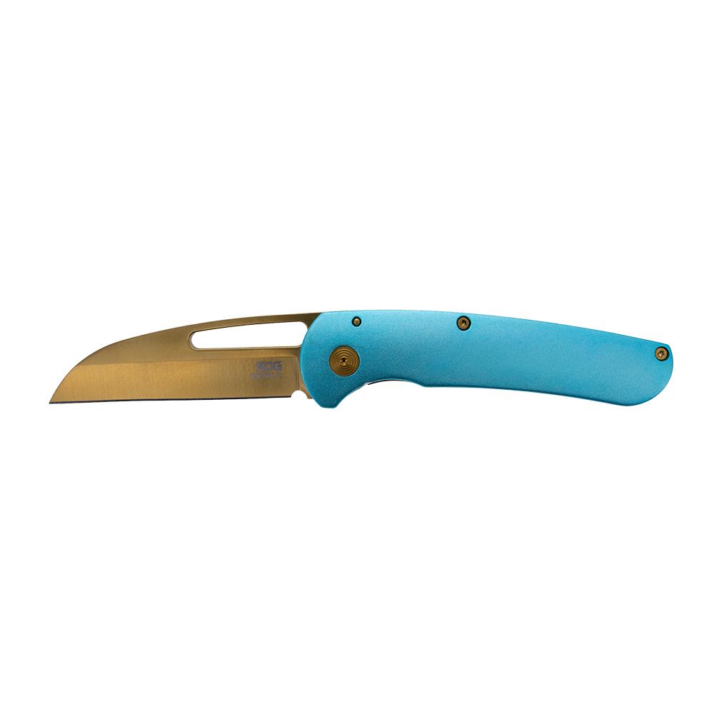 SOG Knives Escape FL Folding Knife 3″ Sheepsfoot Blade Blue Gold