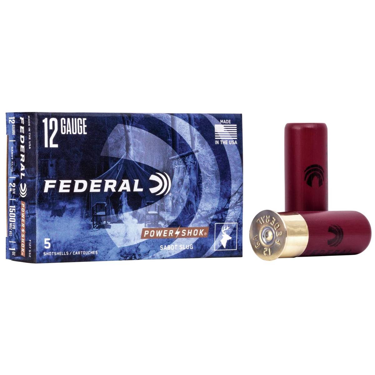 Federal Power-Shok Sabot Slug 12 ga 2 3/4″ MAX 1 oz Slug 1500 fps – 5/box