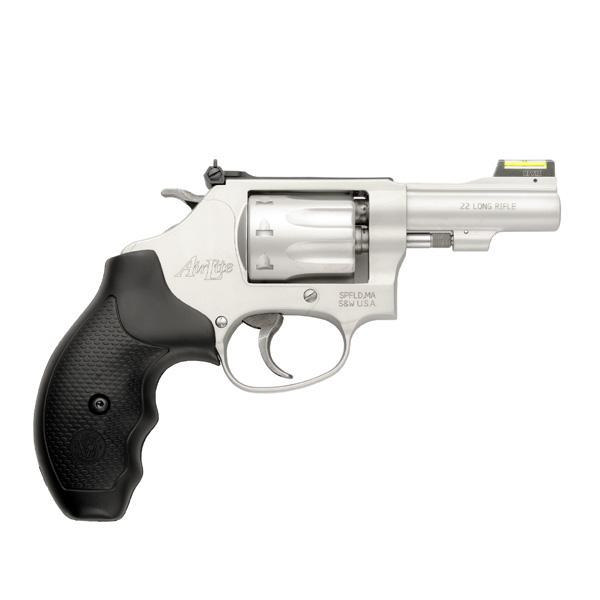 Smith & Wesson J-Frame Model 317 Kit Handgun .22 LR 8rd Capacity 3″ Barrel Silver with Black Grip Hi-Viz Fixed Sights