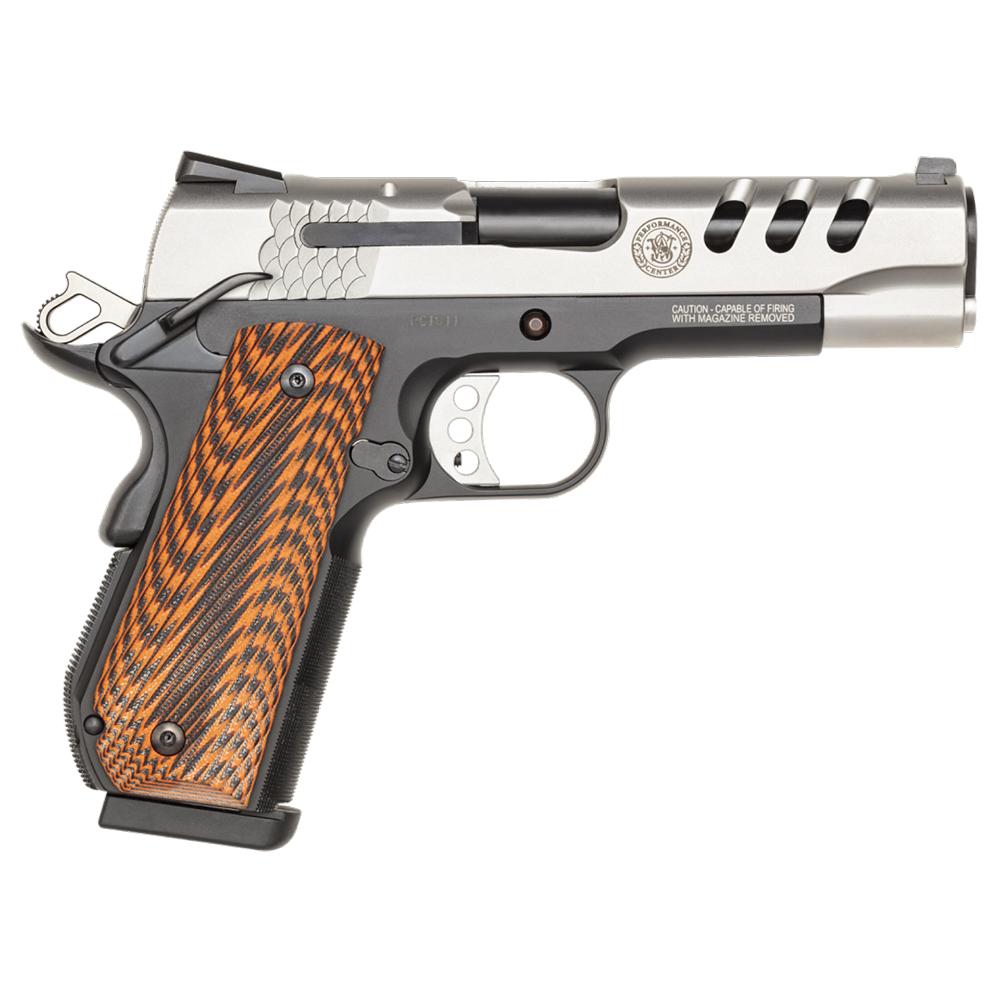 Smith & Wesson Performance Center 1911 Handgun .45 ACP 9rd Magazine 4.25″ Barrel 2 Tone Brown Grips