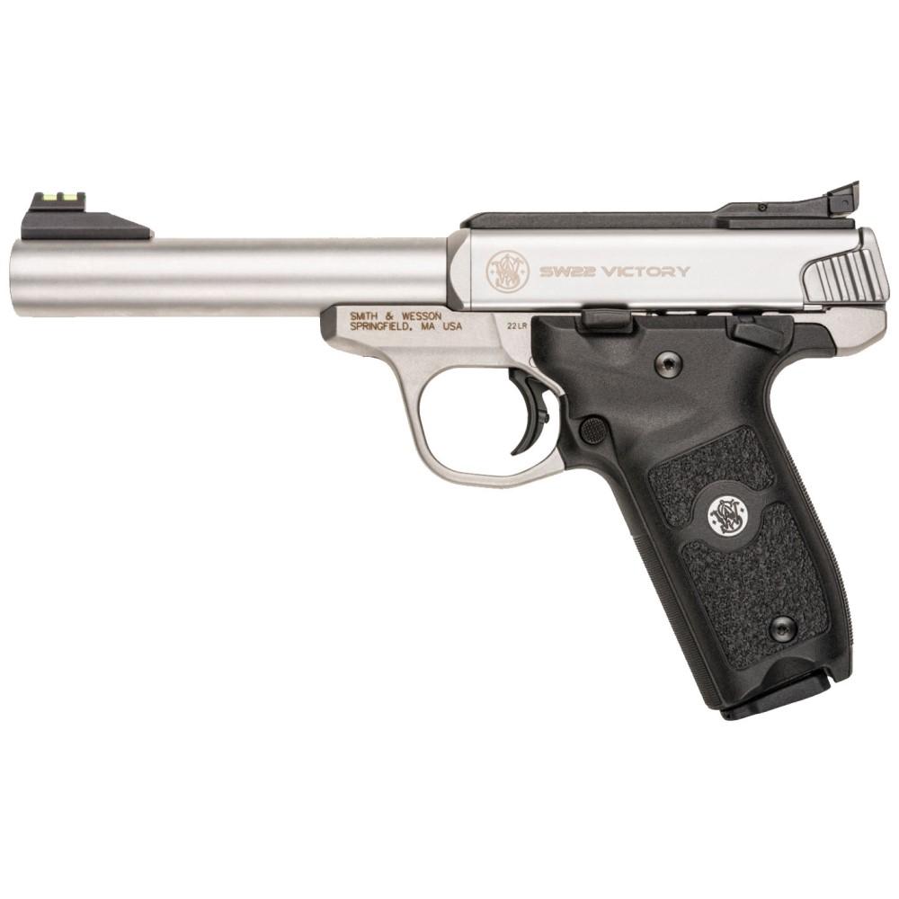 Smith & Wesson SW22 Victory Handgun .22 LR 10rd Magazines (2) 5.5″ Barrel Silver with Black Grip CA Compliant
