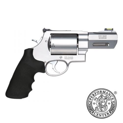 Smith & Wesson X Frame Series Performance Center Model 500 Handgun 500 S&W Mag 5rd Capacity 3.5″ Barrel Silver with Black Grip Fiber Optic Sights