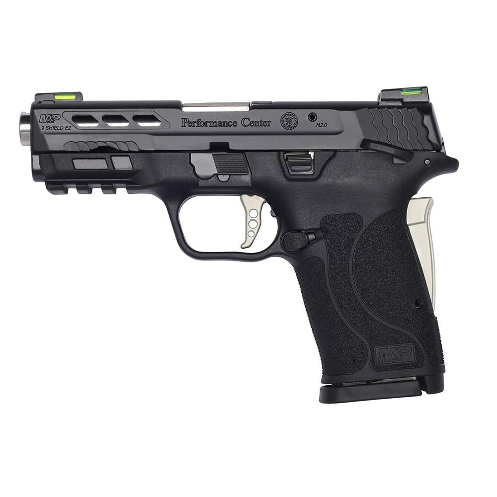 Smith & Wesson M&P Shield EZ Performance Center Silver 9mm Luger 8rd Magazine 3.83″ Ported Barrel Thumb Safety with Cleaning Kit
