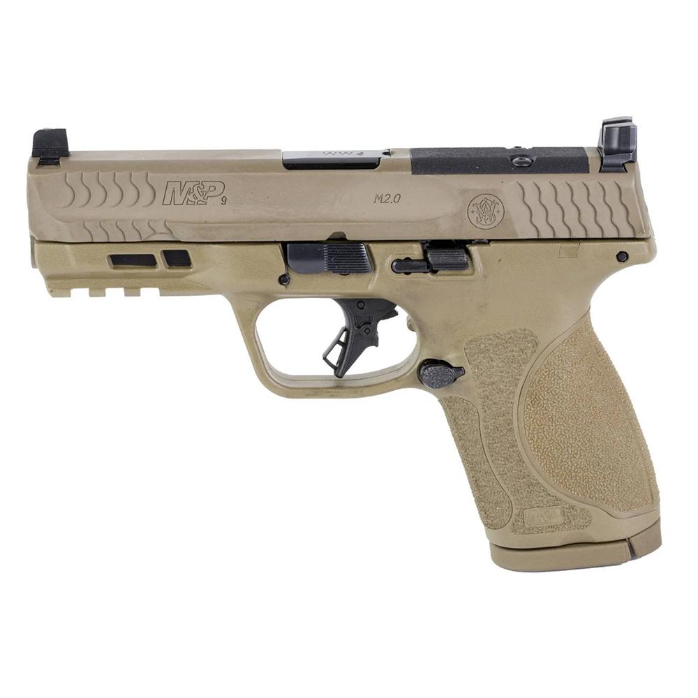 Smith & Wesson M&P 9 M2.0 Optic Ready Compact Handgun 9mm Luger 15rd Magazine 4″ Barrel FDE No Thumb Safety