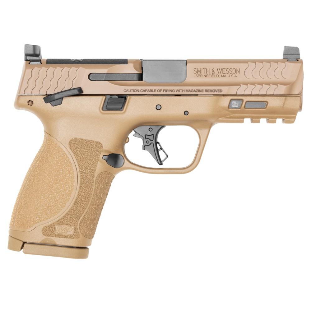 Smith & Wesson M&P 9 M2.0 Compact Handgun 9mm Luger 15rd 4″ Barrel FDE Optic Ready Thumb Safety