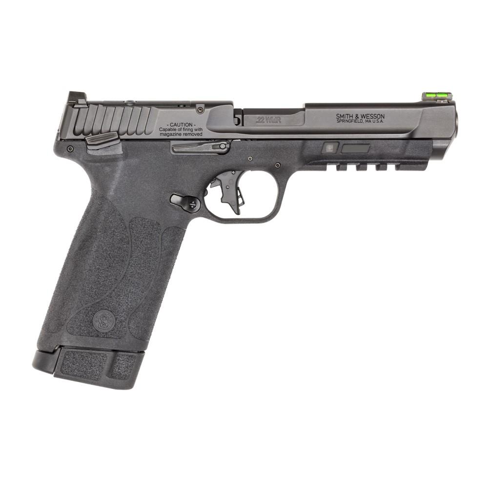 Smith & Wesson M&P 22 Magnum Handgun .22 WMR 30rd Magazines (2) 5″ Barrel Black Optic Ready Fiber Optic Sight Thumb Safety