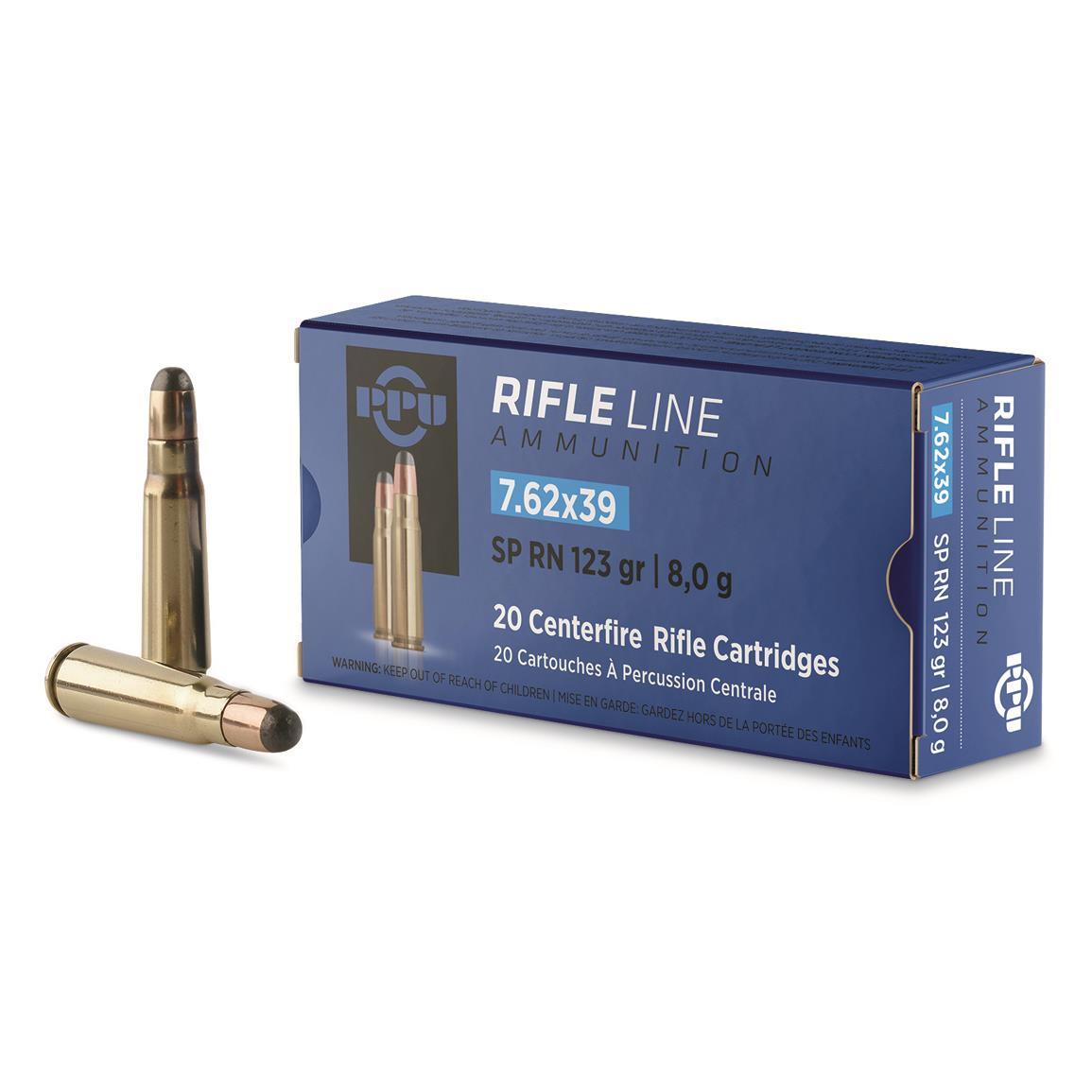 PPU Rifle Ammunition 7.62×39 123gr SP 22350 fps 20/ct