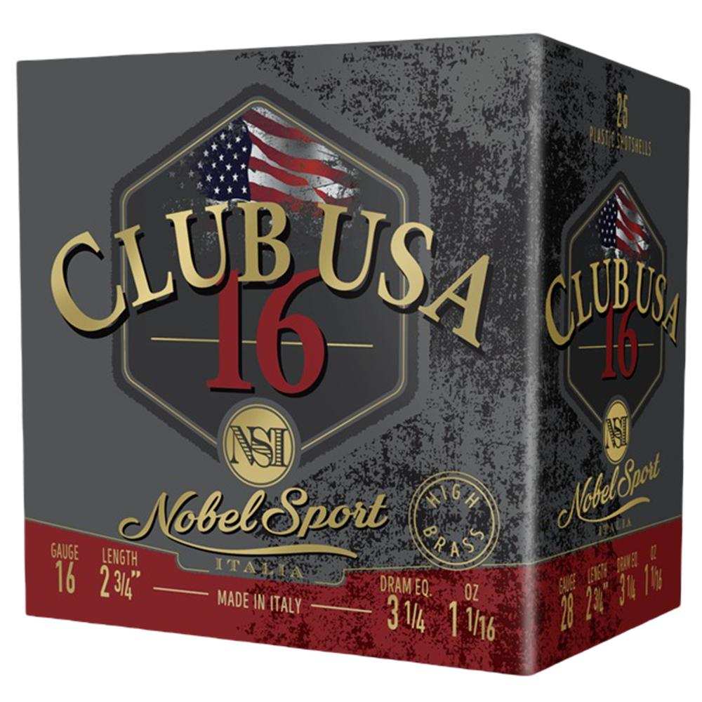 Nobel Sport Club USA 16 Shotshells 16 ga 2-3/4″ 1-1/16 oz 1330 fps #7.5 25/ct