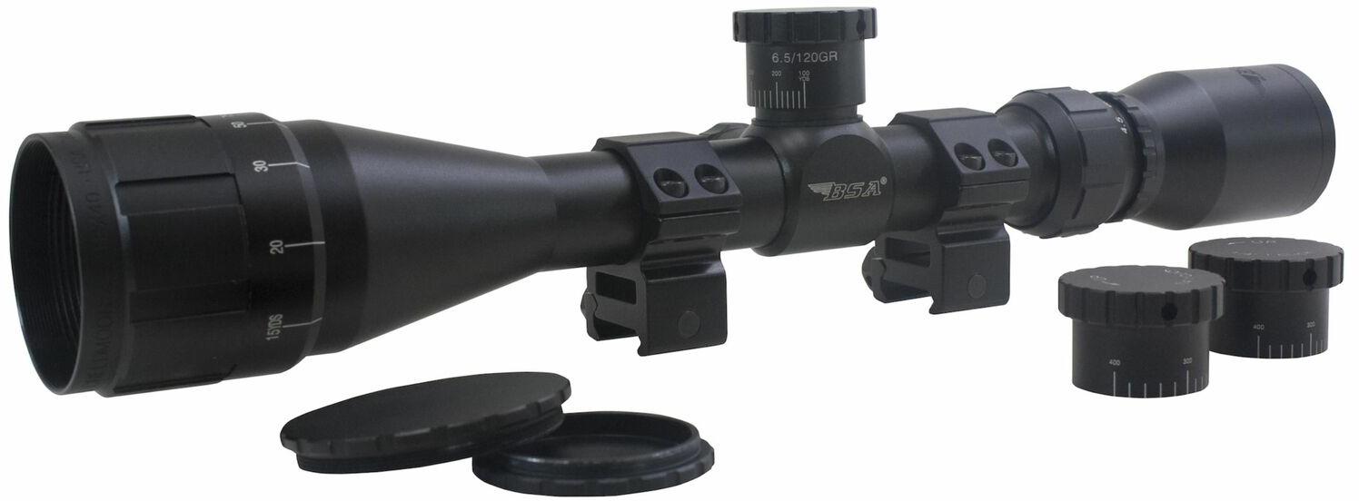 BSA Sweet 6.5 Creedmoor 4.5-18x 40mm AO Rifle Scope with Weaver Rings – Clam Pack