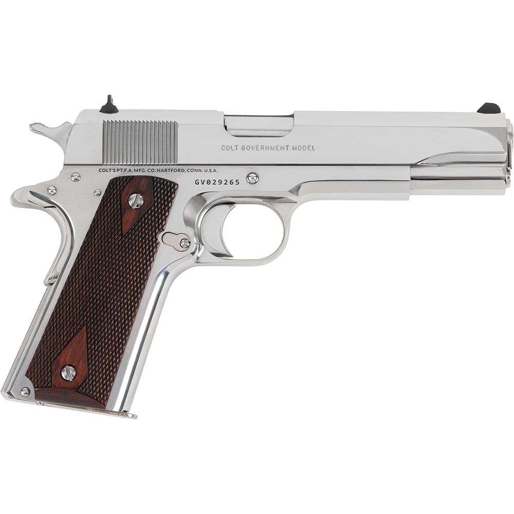 Colt 1911 Gov’t Handgun .45 ACP 8rd Magazine 5″ Barrel Polished Stainless with Wood Grips