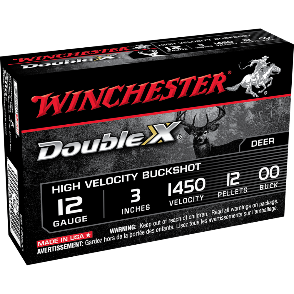 Winchester Double X High-Velocity Buckshot Shotshells 12 ga 3″ 12 plts #00 1450 fps 5/ct