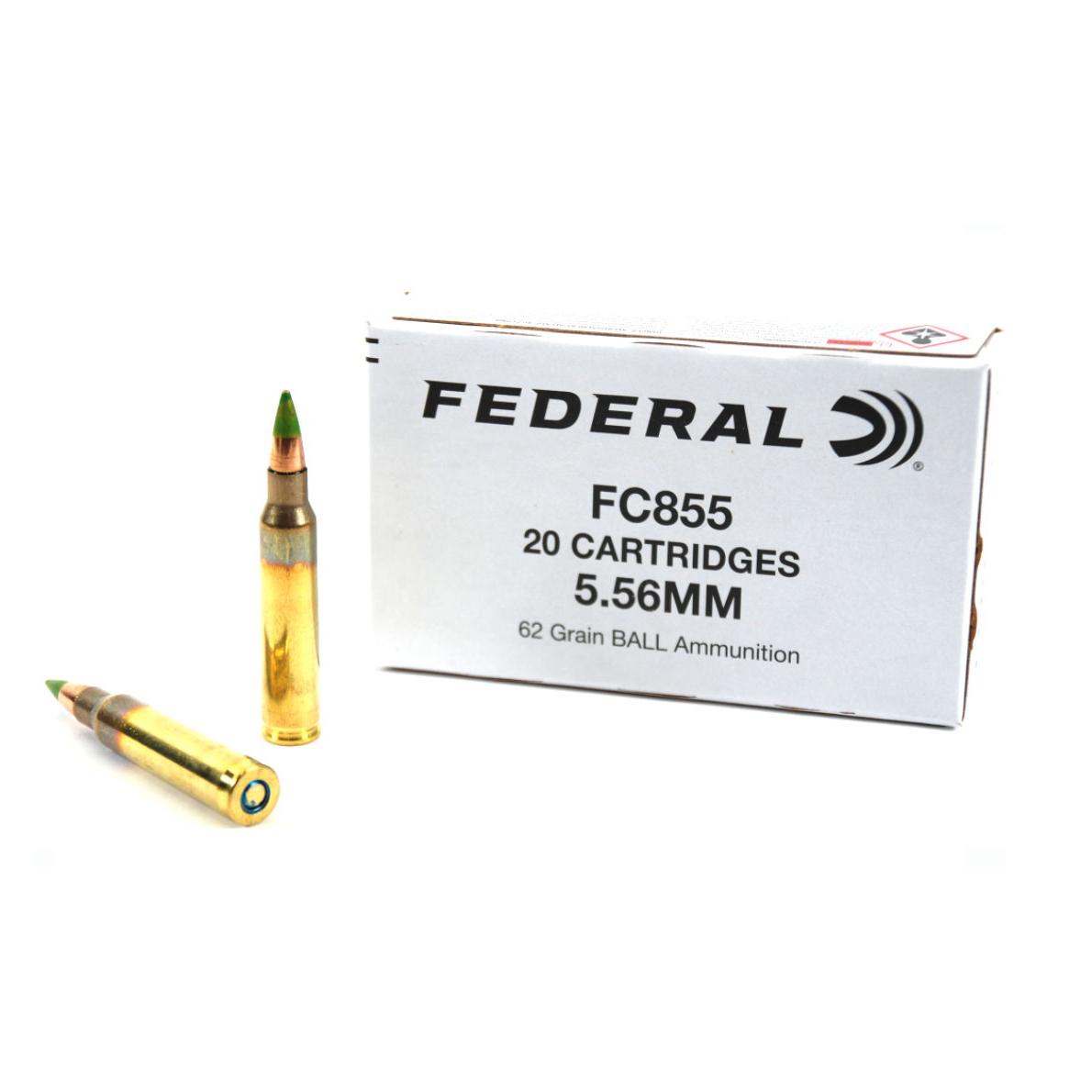 Federal FC855 Green Tip Rifle Ammunition 5.56mm 62gr FMJ 3113 fps 20/ct