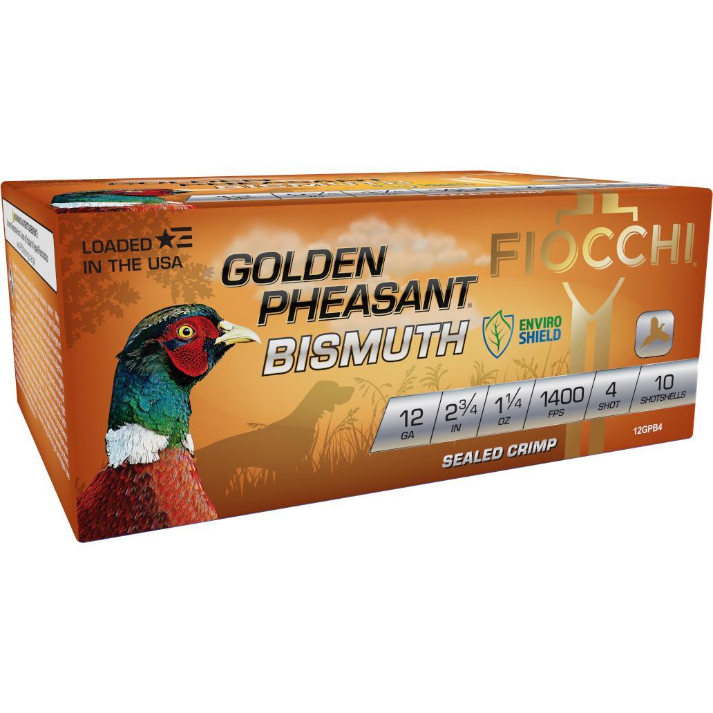 Fiocchi Golden Pheasant Bismuth Shotshells 12ga 2-3/4″ 1-1/4oz 1400 fps #6 10/ct