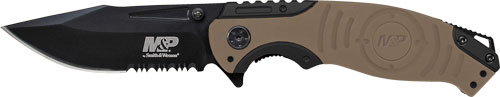 S&W KNIFE M&P INDEX FLIPPER – 3.5″ BLACK/DESERT TAN CLIP PT
