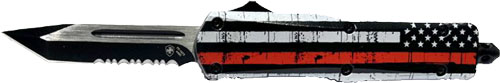 TEMPLAR KNIFE SMALL OTF BACK – THE RED 2.75″ BLK TANTO SRRTED