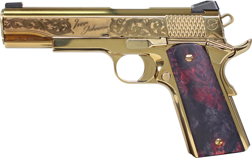 IVER JOHNSON EAGLE NOBLE WP – 1911 45ACP 8RD GOLD/EX. WOOD