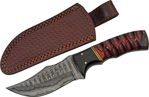 SZCO RITE EDGE 4″ BUFFALO HORN – /TWISTED WOOD DAMASCUS W/SHTH