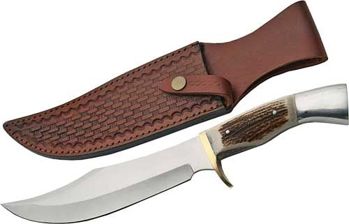 SZCO STEEL STAG 8″ IRON COUGAR – DEER ANTLER HANDLE SS BLADE