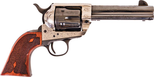 CIMARRON FRONTIER 357MAG PW FS – 4.75″ ENGRAVED SILVER/BL WAL