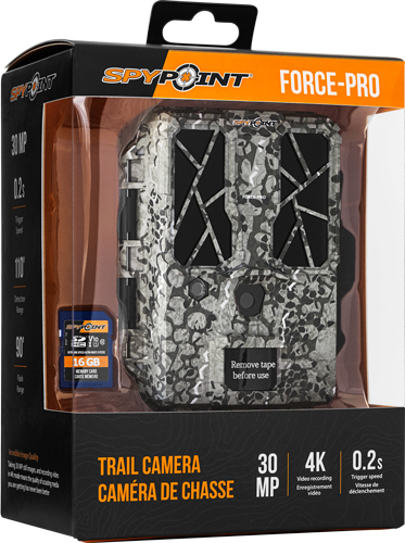 SPYPOINT TRAIL CAM FORCE PRO – SOLAR 4K 30MP CAMO W/16GB CRD