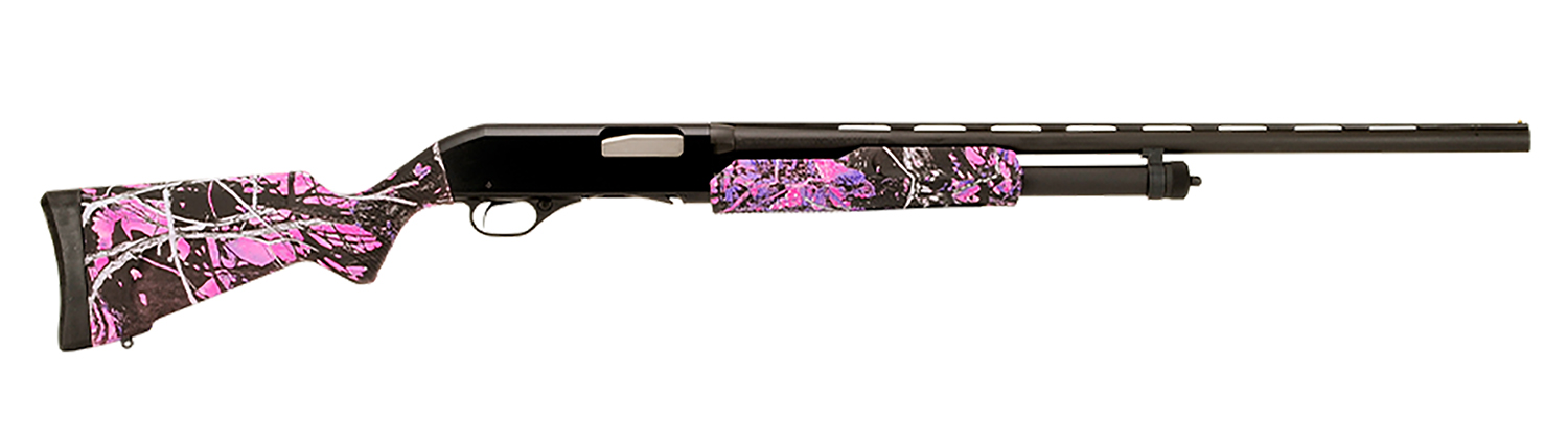 Stevens 22560 320 Field Compact 20 Gauge Pump 3″ 5+1 26″ Matte Black Vent Rib Barrel, Matte Black Aluminum Drilled & Tapped Receiver, Fixed Muddy Girl Synthetic Stock, Ambidextrous