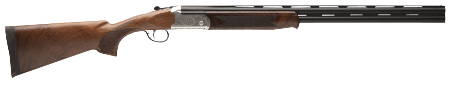 Stevens 22593 555 E Full Size 20 Gauge Break Open 3″ 2rd 26″ Black Satin Vent Rib Barrel, Engraved Satin Silver Aluminum Receiver, Fixed Satin Turkish Walnut Stock, Ambidextrous