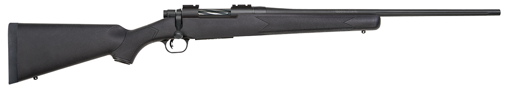 Mossberg 27843 Patriot Full Size 22-250 Rem 5+1 22″ Matte Blued Fluted Barrel, Drilled & Tapped Matte Blued Stainless Steel Receiver, Black Fixed Synthetic Stock, Right Hand