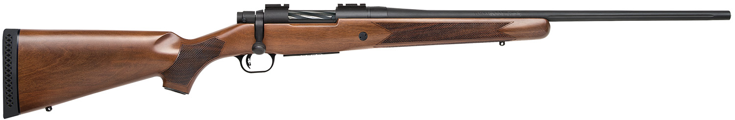 Mossberg 27849 Patriot Full Size 7mm-08 Rem 5+1 22″ Matte Blued Fluted Barrel, Drilled & Tapped Matte Blued Stainless Steel Receiver, Walnut Fixed Stock, Right Hand