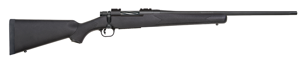 Mossberg 27851 Patriot Full Size 7mm-08 Rem 4+1 22″ Matte Blued Fluted Barrel, Drilled & Tapped Matte Blued Stainless Steel Receiver, Black Fixed Synthetic Stock, Right Hand