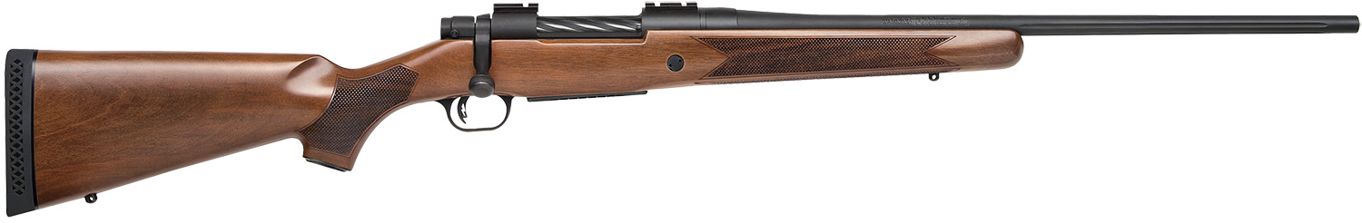 Mossberg 27882 Patriot Full Size 270 Win 5+1 22″ Matte Blued Fluted Barrel, Drilled & Tapped Matte Blued Stainless Steel Receiver, Walnut Fixed Stock, Right Hand