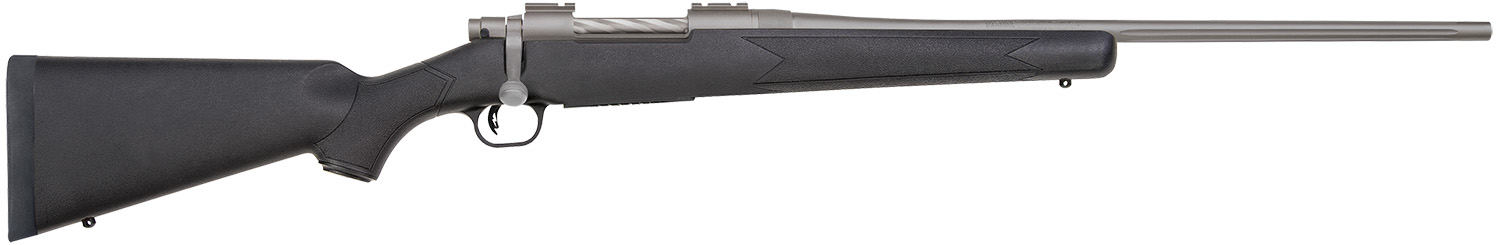 Mossberg 28010 Patriot Synthetic Full Size 30-06 Springfield 5+1 22″ Stainless Cerakote Fluted Barrel, Stainless Cerakote Receiver Drilled & Tapped, Black Fixed Synthetic Stock, Right Hand