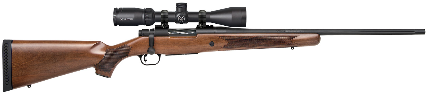Mossberg 28028 Patriot 6.5 Creedmoor Caliber with 5+1 Capacity, 22″ Fluted Barrel, Matte Blued Metal Finish & Walnut Stock Right Hand (Full Size) Includes Vortex Crossfire II 3-9x40mm Scope