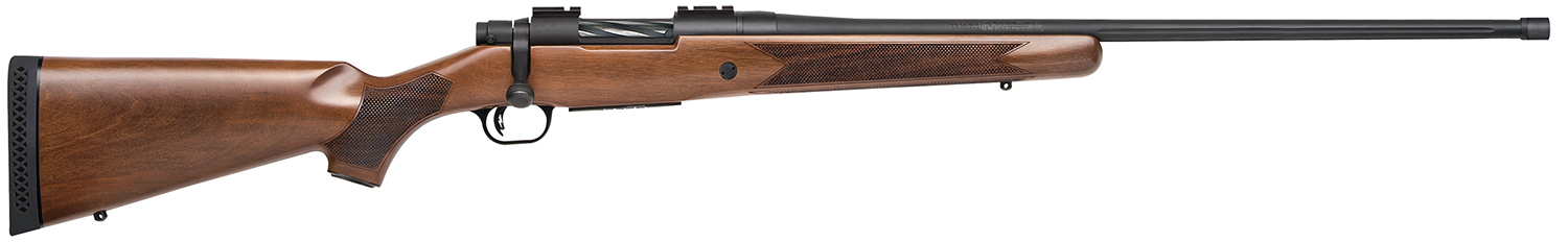 Mossberg 28239 Patriot Full Size 7mm PRC 3+1 24″ Matte Blued Fluted Threaded Barrel, Drilled & Tapped Matte Blued Stainless Steel Receiver, Walnut Fixed Stock