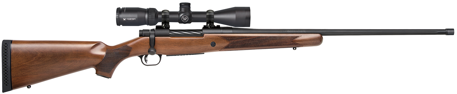 Mossberg 28241 Patriot w/Optic Full Size 350 Legend 4+1 22″ Matte Blued Fluted Threaded Barrel, Matte Blued Drilled & Tapped Receiver, Walnut Fixed Stock, Vortex Crossfire II 3-9x40mm Scope