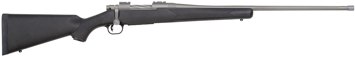 Mossberg 28245 Patriot  Full Size 6.5 PRC 4+1 24″ Stainless Cerakote Fluted Threaded Barrel, Drilled & Tapped Stainless Cerakote Receiver, Black Fixed Synthetic Stock