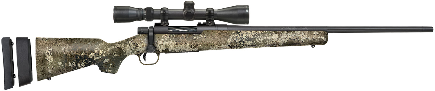 Mossberg 28257 Patriot Super Bantam w/Optic 350 Legend 4+1 22″ Matte Blued Fluted Threaded Barrel, Matte Blued Drilled & Tapped Receiver, Adj LOP TrueTimber Strata Synthetic Stock, 3-9x40mm Duplex