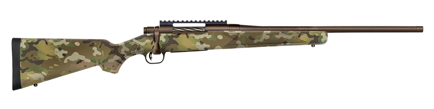 Mossberg 28284 Patriot Compact 7mm PRC 3+1 20″ Patriot Brown Cerakote Threaded Bull Barrel, Patriot Brown Cerakote Steel Receiver w/Picatinny Rail, MultiCam Fixed Synthetic Stock