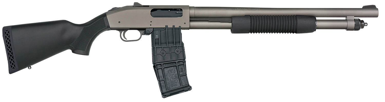 Mossberg 50219 590M 12 Gauge 10+1 18.50″ Tungsten Gray Cerakote Barrel & Steel Drilled & Tapped Receiver, Magpul SGA Safety Orange Synthetic Stock