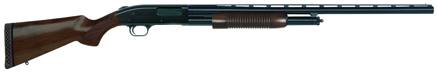 Mossberg 50430 500 Retrograde Full Size 12 Gauge Pump 3″ 5+1 28″ Matte Blued Vent Rib Barrel, Matte Blued Drilled & Tapped Receiver, Fixed Walnut Stock, Right Hand