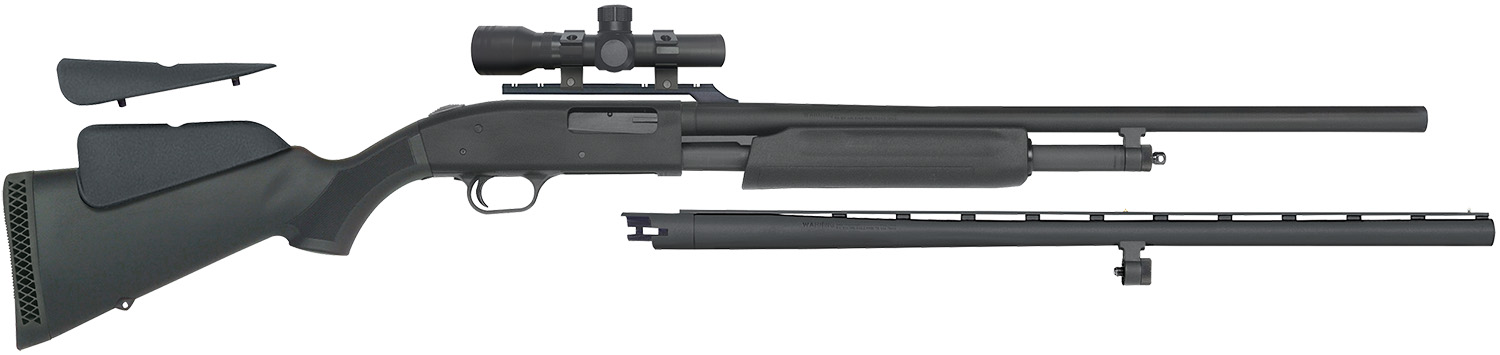 Mossberg 54047 500 Field/Deer Pump 20 Gauge 5+1 3″ 26″ Vent Rib/24″ Slugster Barrels, Matte Blued Metal Finish, Synthetic Dual Comb Stock, Includes Accu-Set Chokes & Dead Ringer 2.5x20mm Scope